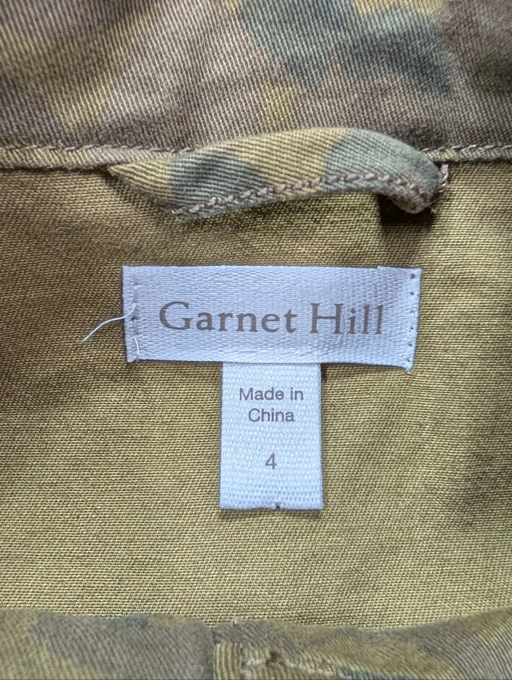 Garnet Hill Jacket Womens 4 Green Army Floral Camo Cotton Utility Casual Outdoor